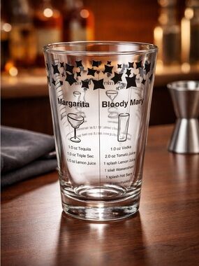 VINTAGE Federal Cocktail Drink Recipe Glass with 5 Recipes Black Print - 6” Tall